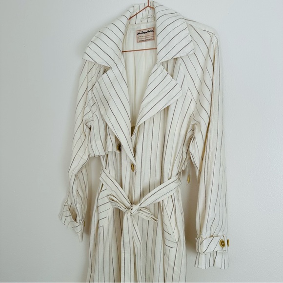 New free people Melia Mac Coat long sleeve boho linen blend plaid ecru striped - Picture 9 of 11